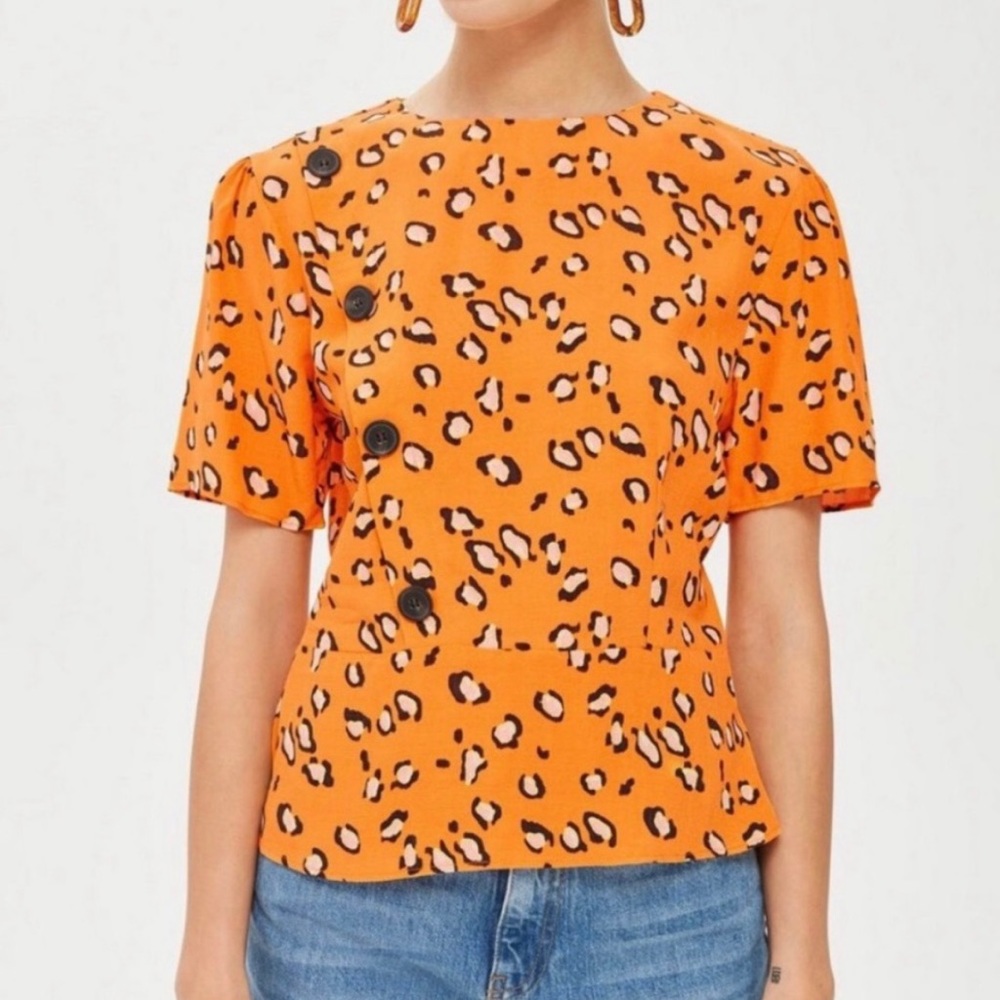 Topshop Orange Leopard Animal Print Top Size 2